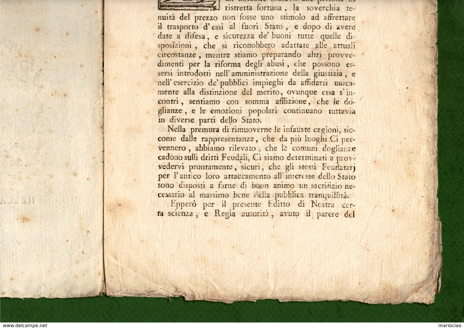 D-IT Regno Di Sardegna 1797 Abolizione DIRITTI FEUDALI E PRIMOGENITURA - Documenti Storici