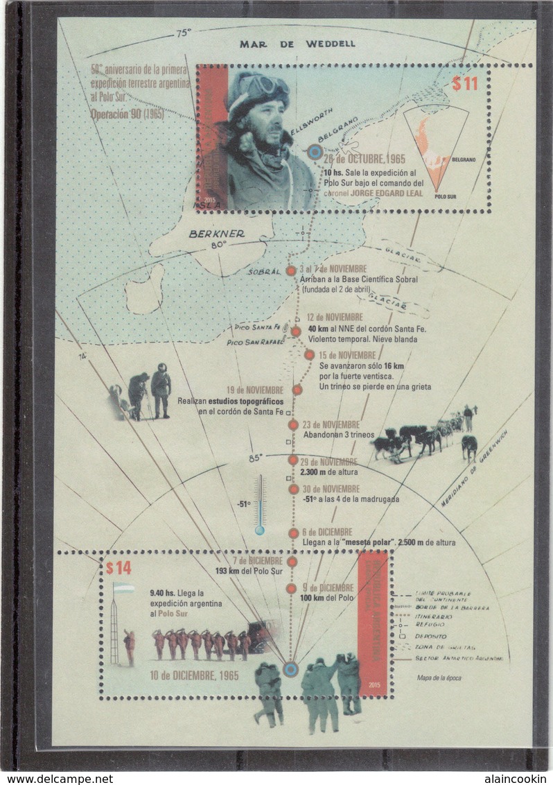E6 - ARGENTINE POLAIRE - BF 143** De 2015. - 50ème Anniversaire De La 1ere Expédition Terrestre Argentine Au Pôle Sud. - Neufs