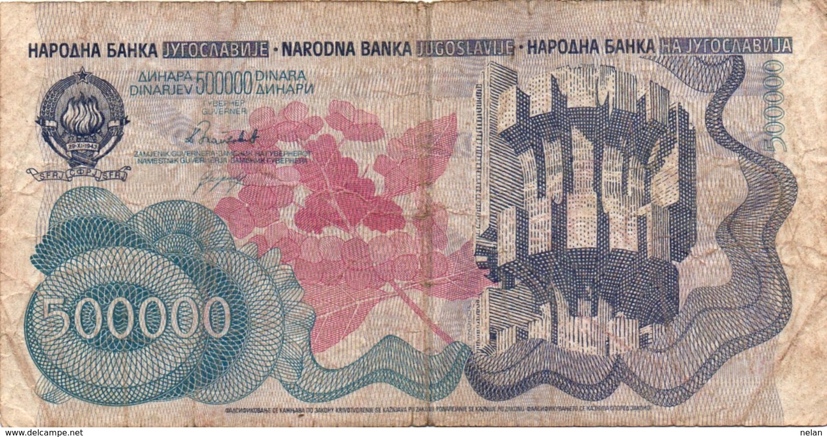 JUGOSLAVIA-500,000 Dinara "Spomenik Issue" 1989 P-98 - Yugoslavia