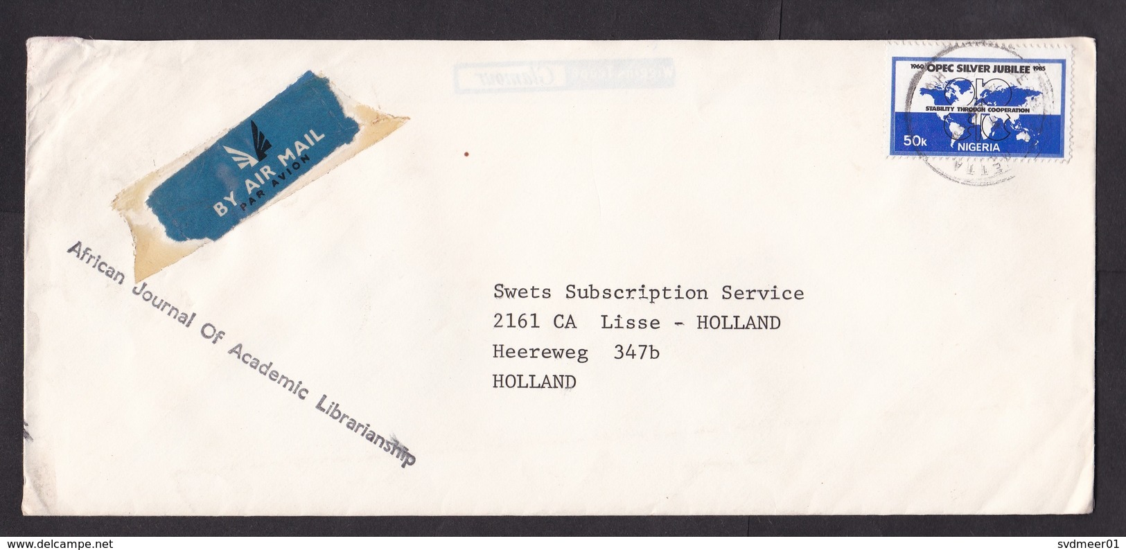 Nigeria: Airmail Cover To Netherlands, 1 Stamp, OPEC Oil Production, Logo, Map (damaged, See Scan) - Nigeria (1961-...)