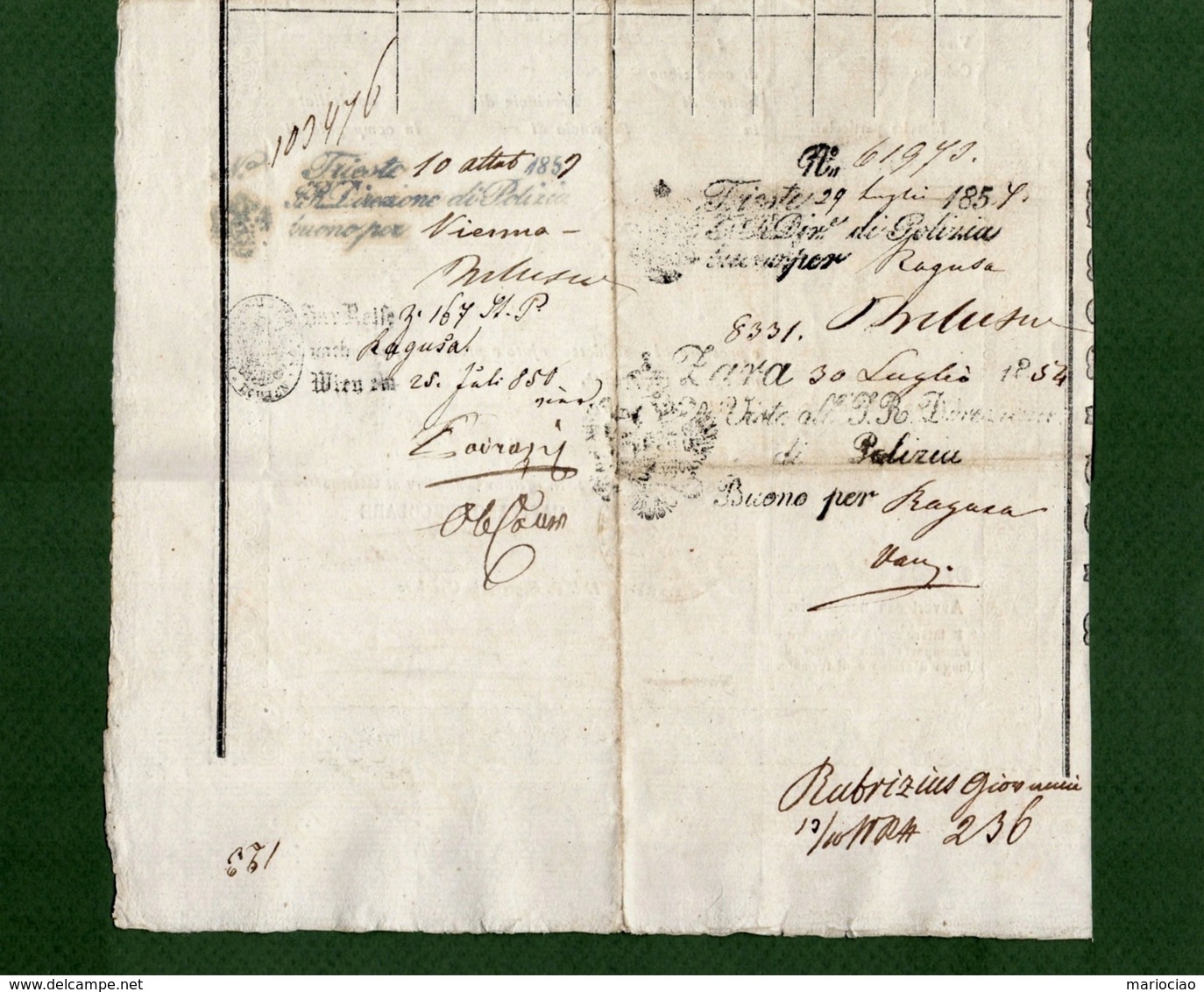D-IT Passaporto Impero Austriaco Francesco Giuseppe I 1853 Franz Joseph REISEPASS PASSEPORT - Historical Documents