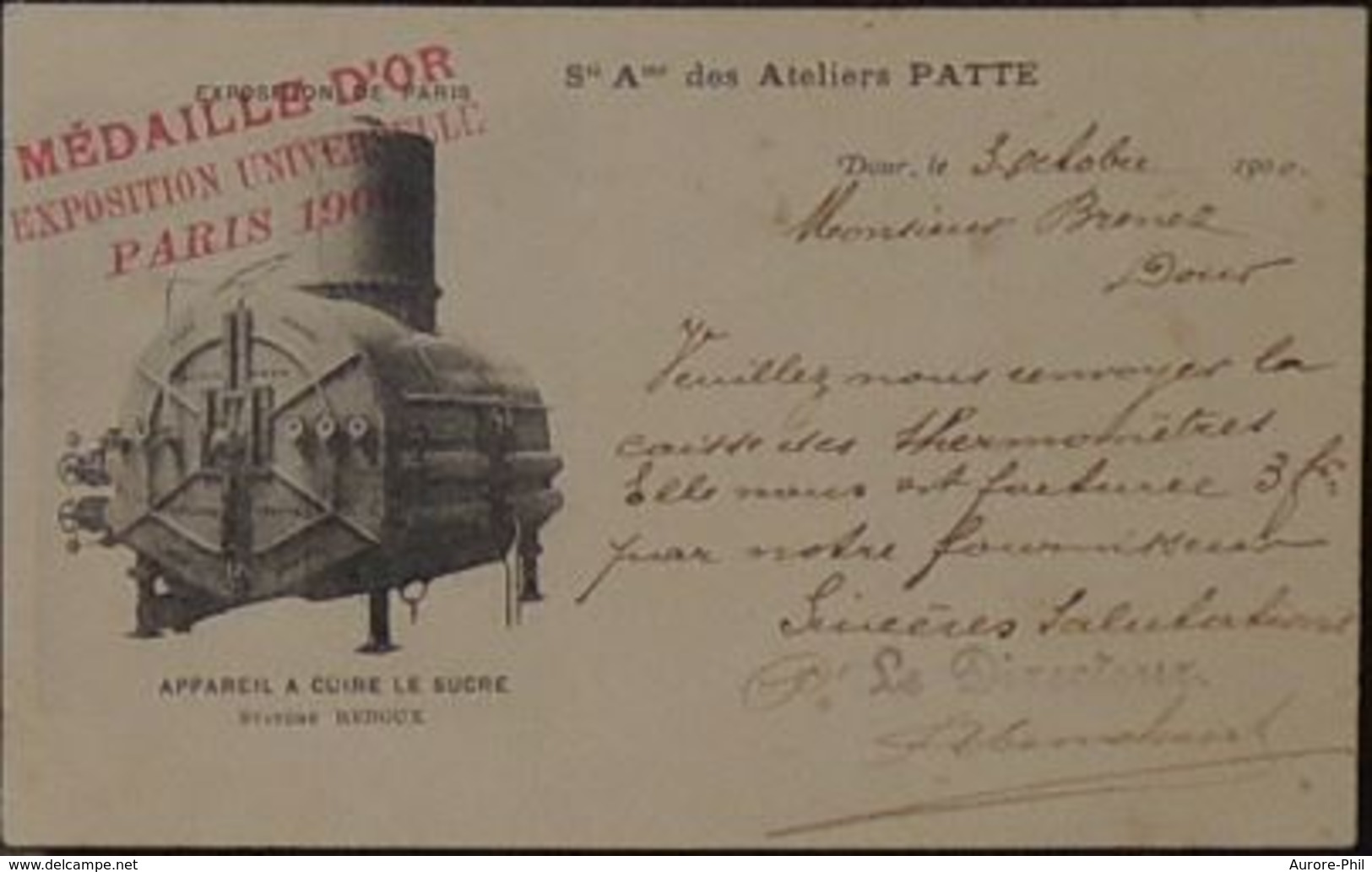 Dour Ateliers Patte Appareil A Cuire Le Sucre Médaille D'Or Exposition Universelle Paris 1900 - Dour