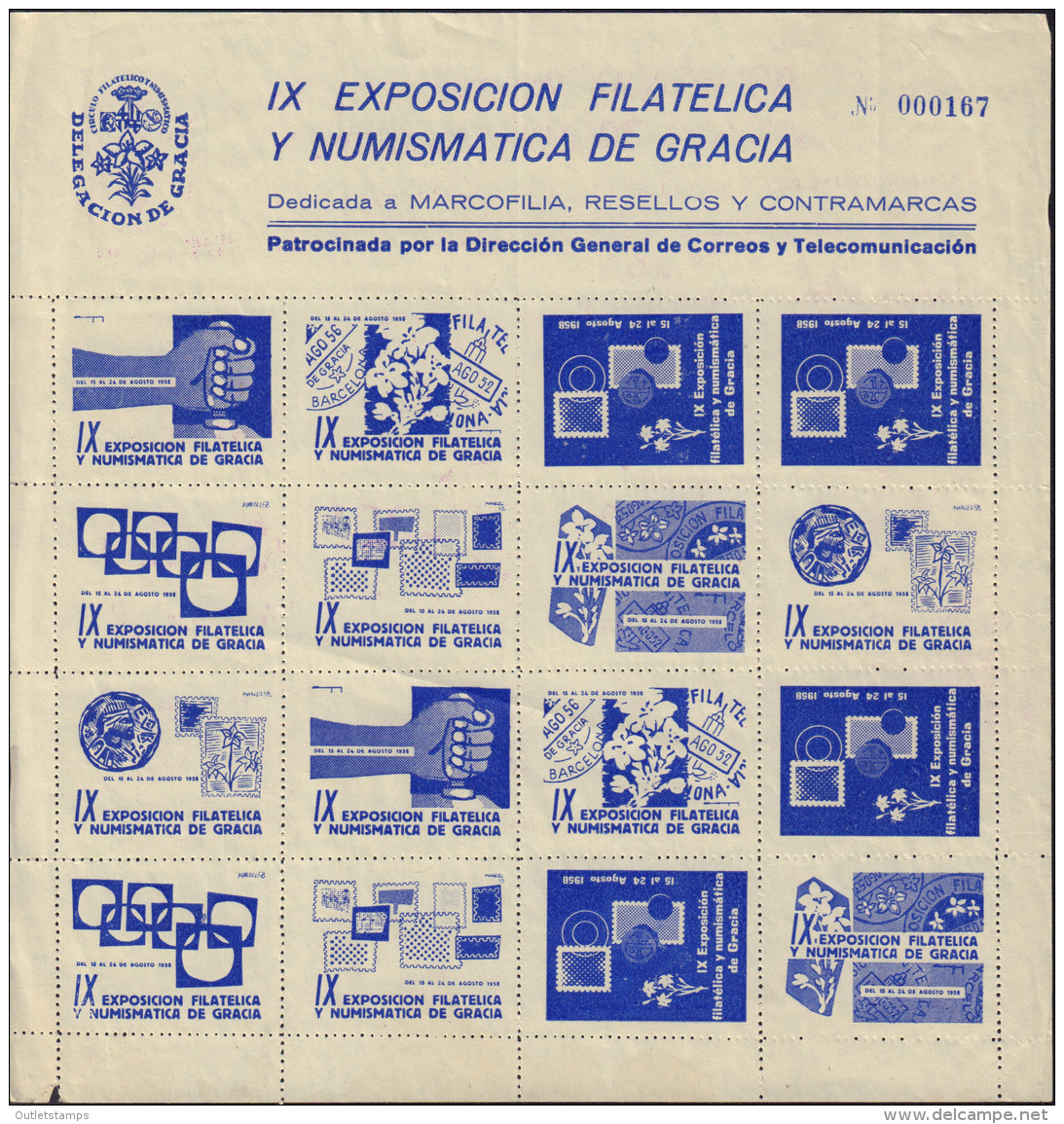 Ref. 575411 * NEW *  - SPAIN Vignettes . 1958. IX EXPOSICION FILATELICA Y NUMISMATICA DE GRACIA - Variétés & Curiosités