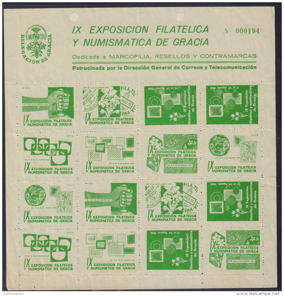 Ref. 575815 * NEW *  - SPAIN Vignettes . 1958. IX EXPOSICION FILATELICA Y NUMISMATICA DE GRACIA - Variétés & Curiosités