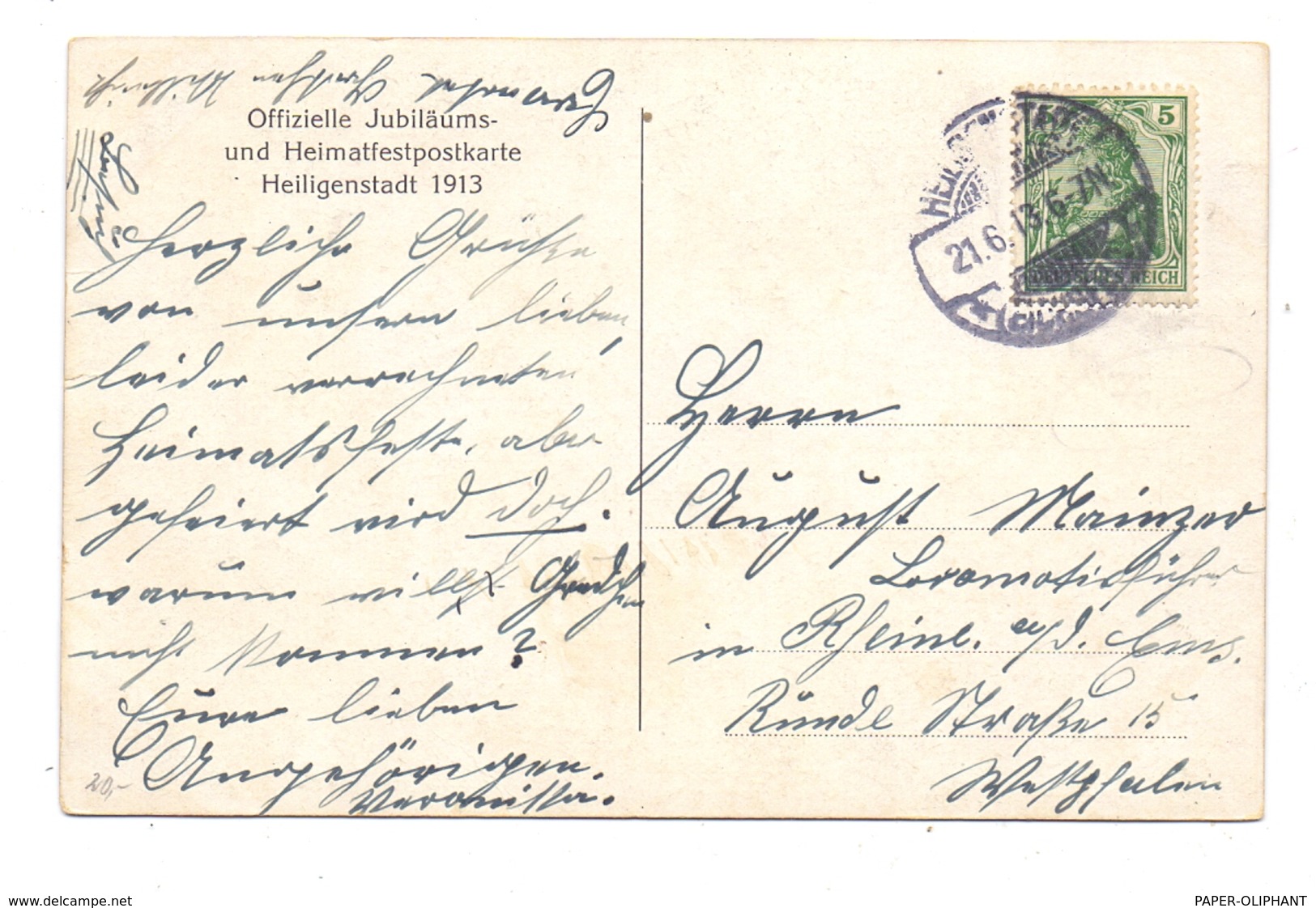 0-5630 HEILIGENSTADT, Jubiläums- Und Heimatfest 1913 - Heiligenstadt