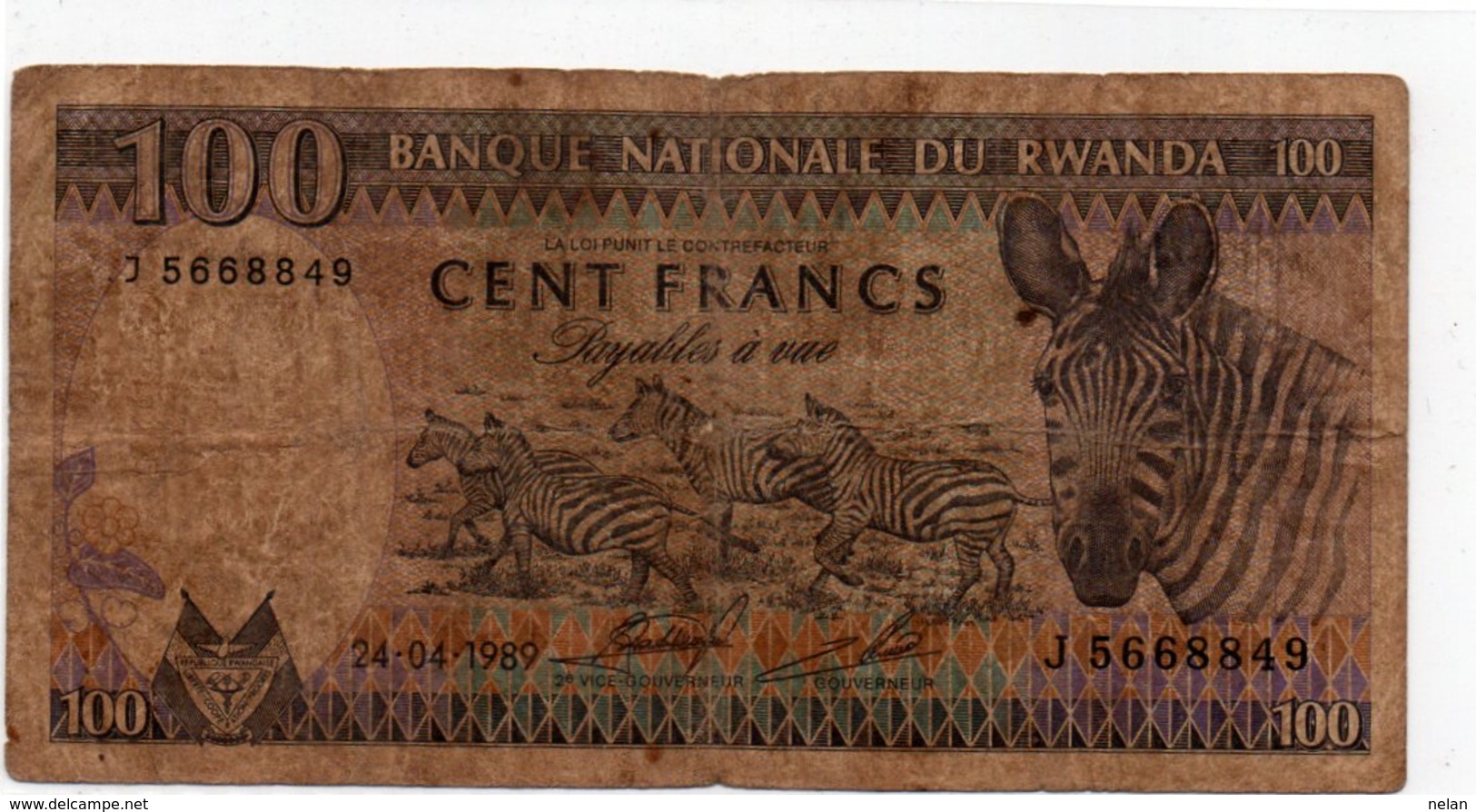 RWANDA 100 FRANCS 1989 P-19 - Ruanda