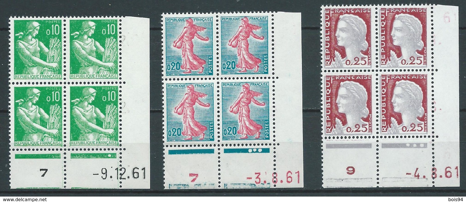 FRANCE 1960. N°s 1231 , 1233 Et 1263 En Blocs De Quatre. " Coins Datés ". Neufs ** (MNH) . - Ungebraucht