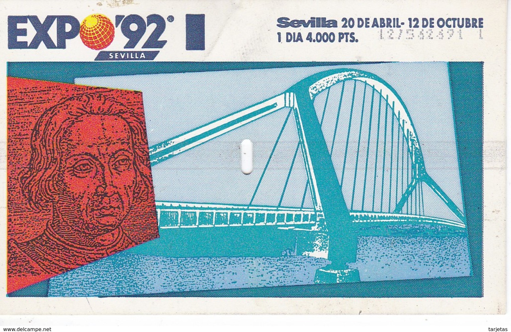 TICKET DE ENTRADA DE LA EXPO DE SEVILLA 92 - 4000 PESETAS (no Es Tarjeta Telefonica) CRISTOBAL COLON - Otros & Sin Clasificación