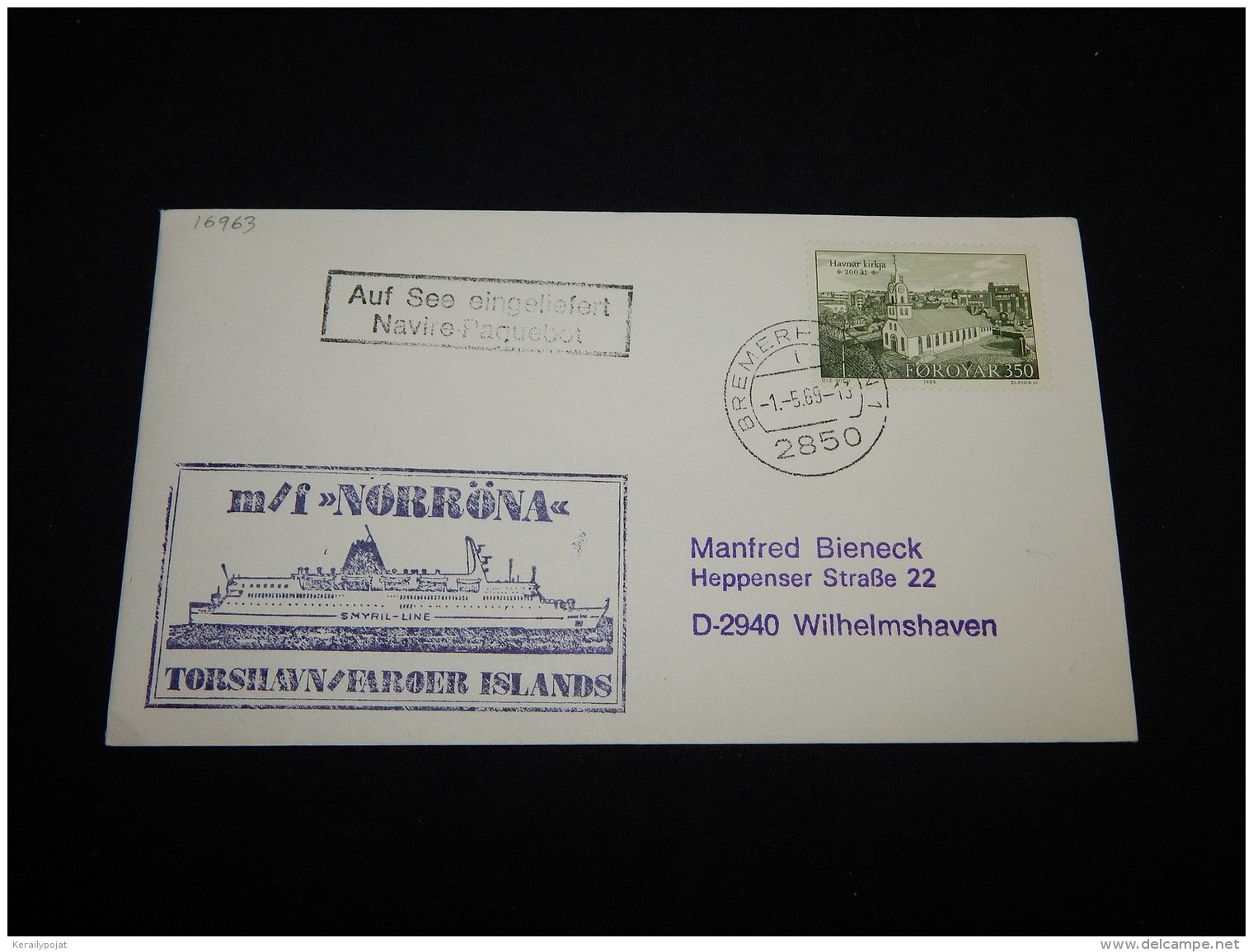 Faroe Islands 1989 Bremerhaven M/f Norröna Paquebot Cover__(L-16963) - Féroé (Iles)