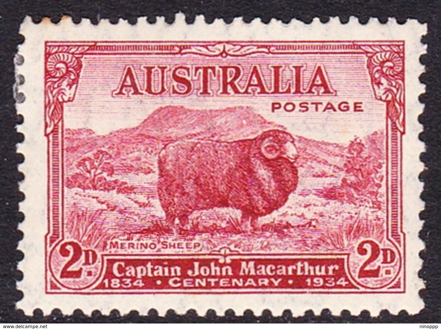 Australia ASC 156 1934 Captain Macarthur, 2d Red Darkt Hill, Mint Hinged - Mint Stamps