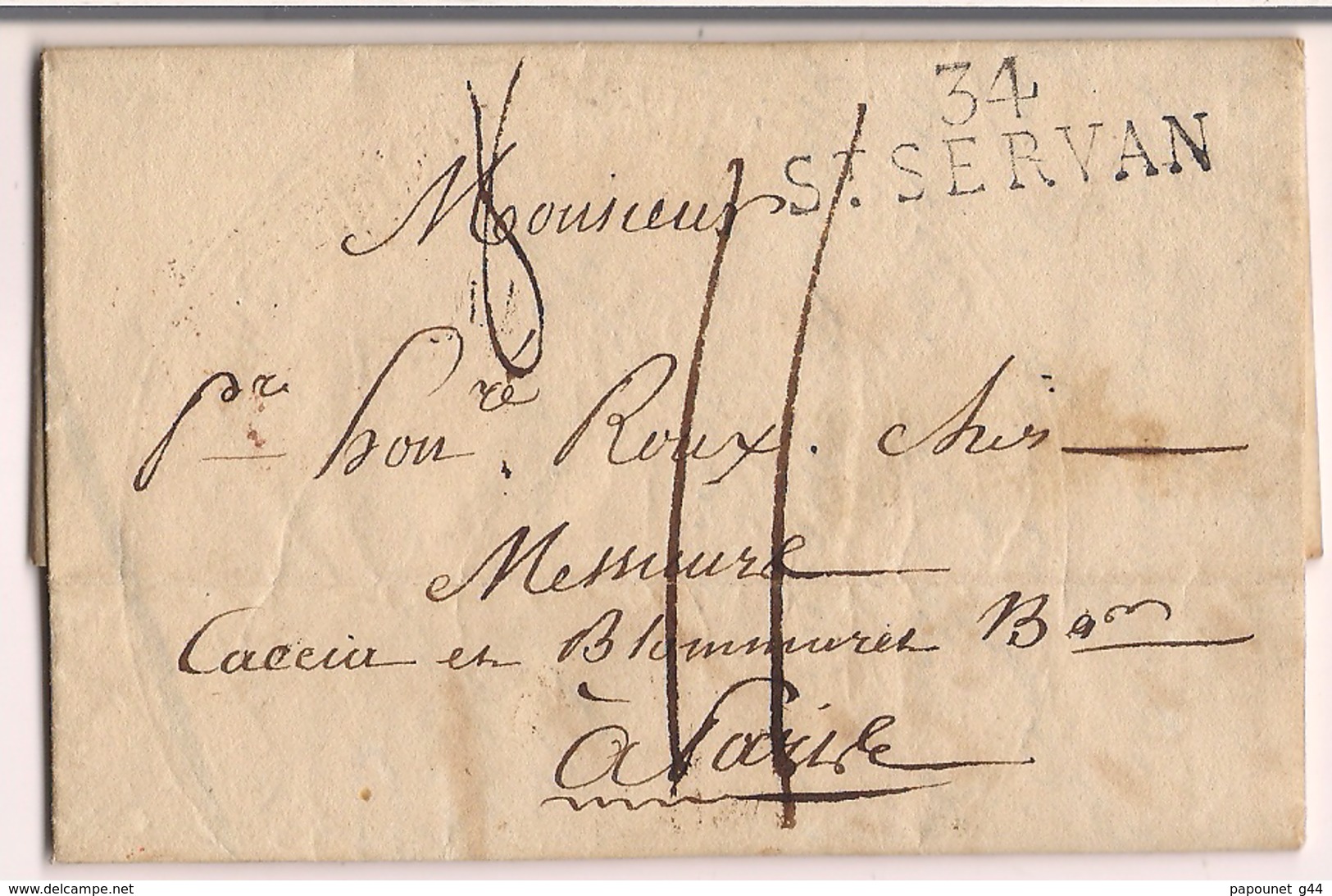 Lettre St Servan 1814 Destination Paris - 1801-1848: Précurseurs XIX