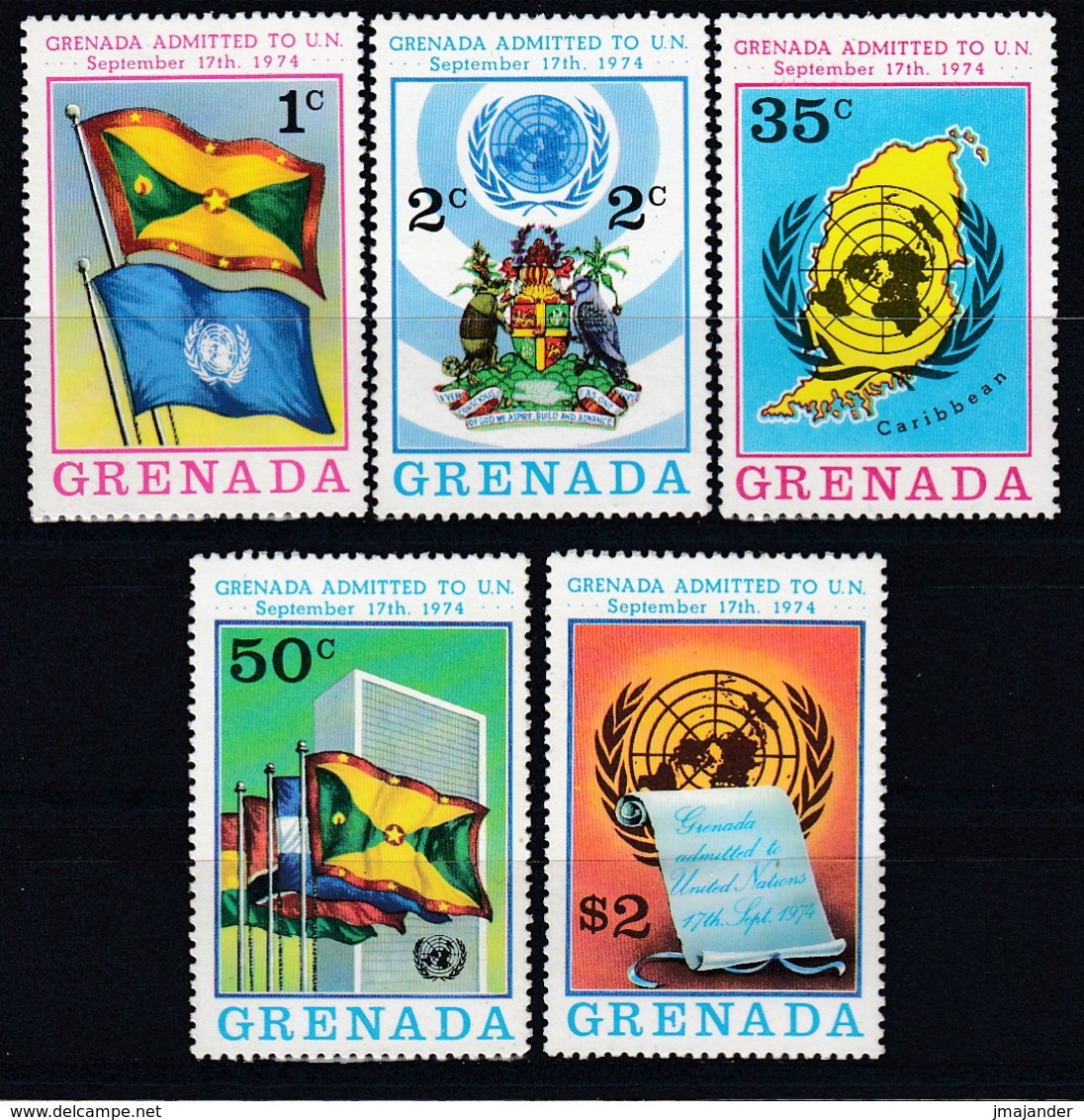 Grenada 1975 - Grenada's Admission To The U.N. (1974) - Part Set Mi 649-653 ** MNH - Grenade (1974-...)