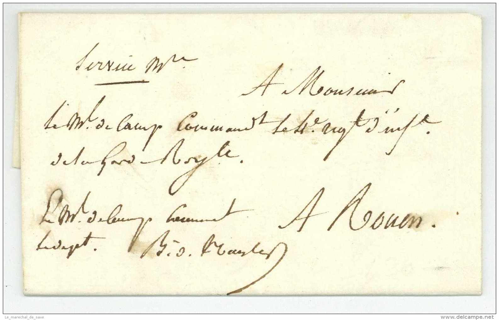 Rouen 1820 Marechal De Camp Garde Royale Contreseing Service Militaire - Armeestempel (vor 1900)