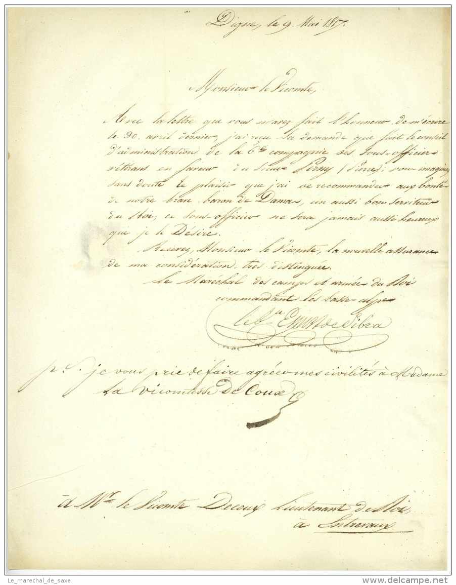 Franchise 1817 Digne General Commandant Les Basses Alpes Entrevaux ESPERT DE SIBRA (1771-1835) - Marques D'armée (avant 1900)