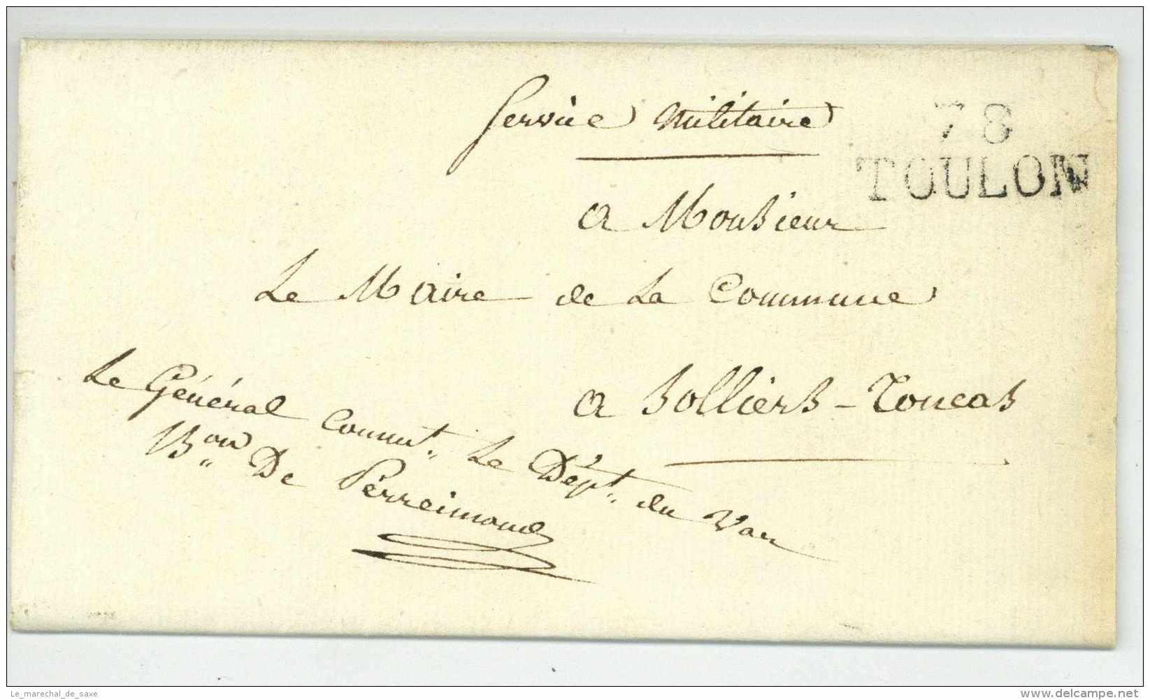 Franchise 1816 TOULON General Commandant Du VAR Sollies-Toucas PERREIMOND (1766-1844) - Marques D'armée (avant 1900)