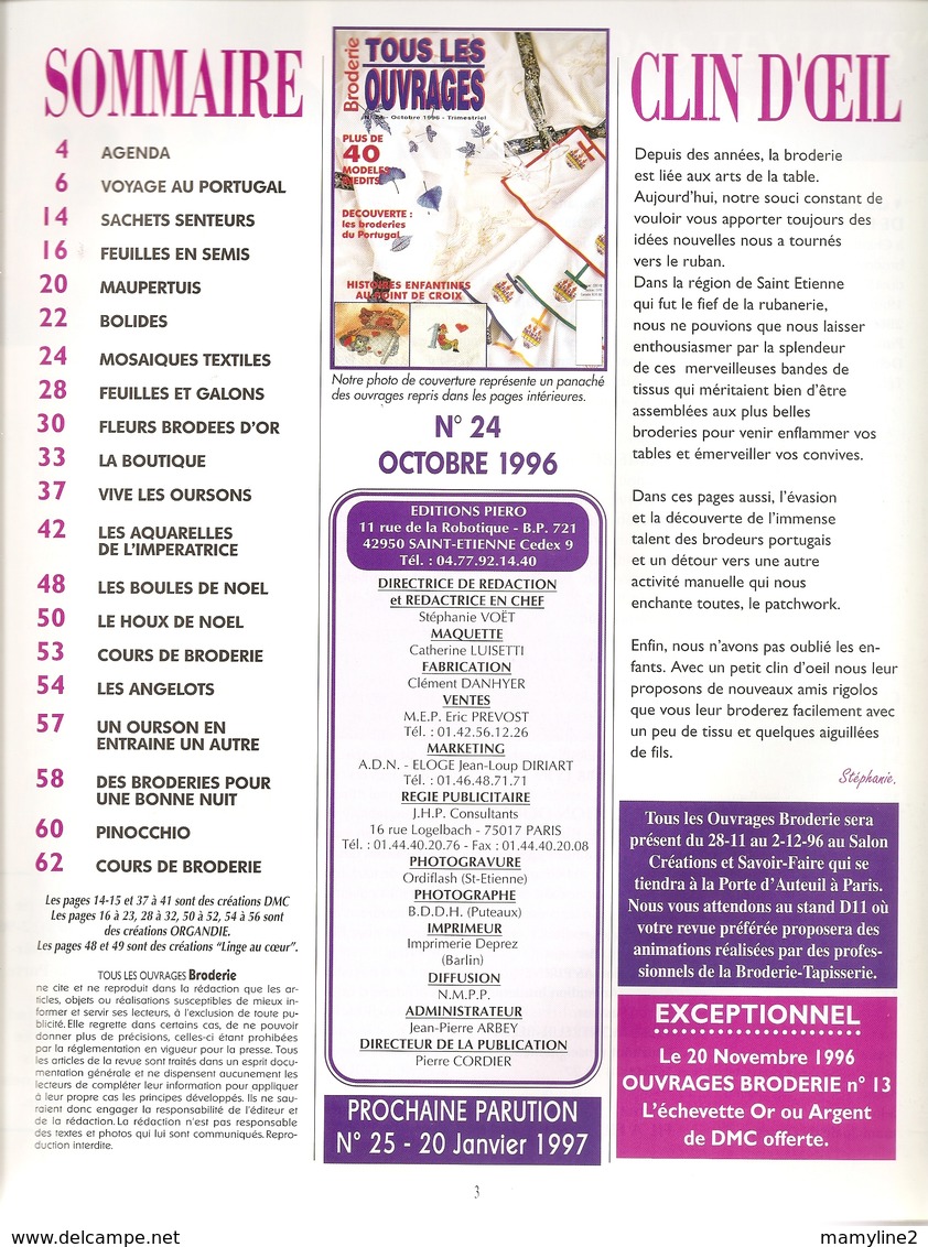01 Tous Les Ouvrages Broderie - Octobre 1996 - N°24 - Punto De Cruz