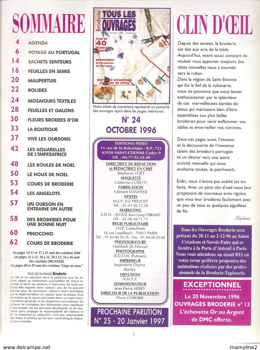 01 Tous Les Ouvrages Broderie - Octobre 1996 - N°24 - Stickarbeiten