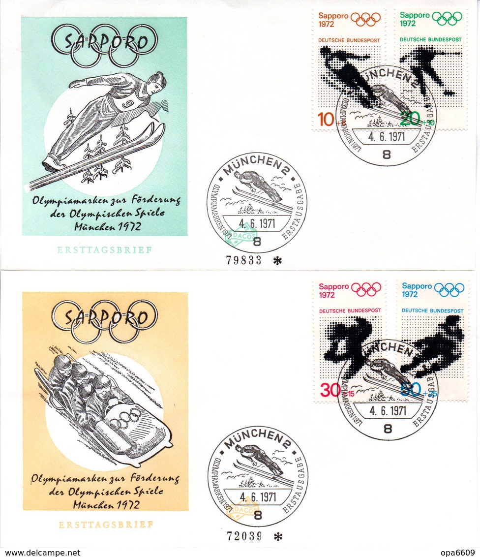 BRD 2 Schmuck-FDC  "Olympische Spiele Winter 1972 Sapporo", Mi. 680/83 ESSt 4.6.1971 MÜNCHEN 2 - Winter 1972: Sapporo