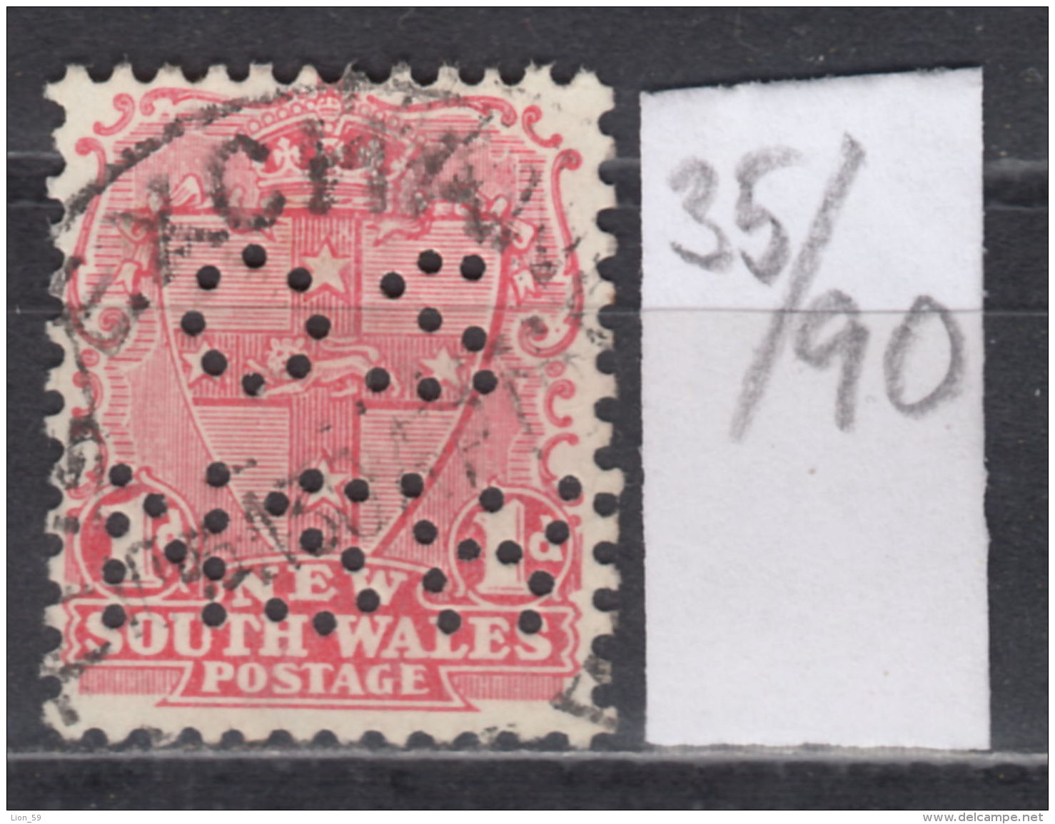 35K90 / 1 D. - O.S.&amp;NSW- , Perfin Perfores Perforiert Gezahnt Perforati  , Australia New South Wales - Perforiert/Gezähnt