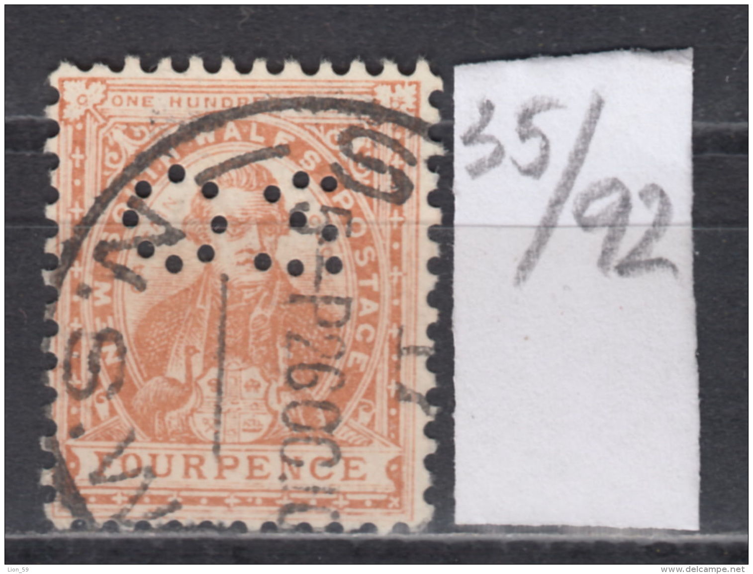 35K92 / FOUR PENCE   - O.S. - , Perfin Perfores Perforiert Gezahnt Perforati  , Australia New South Wales - Perfin