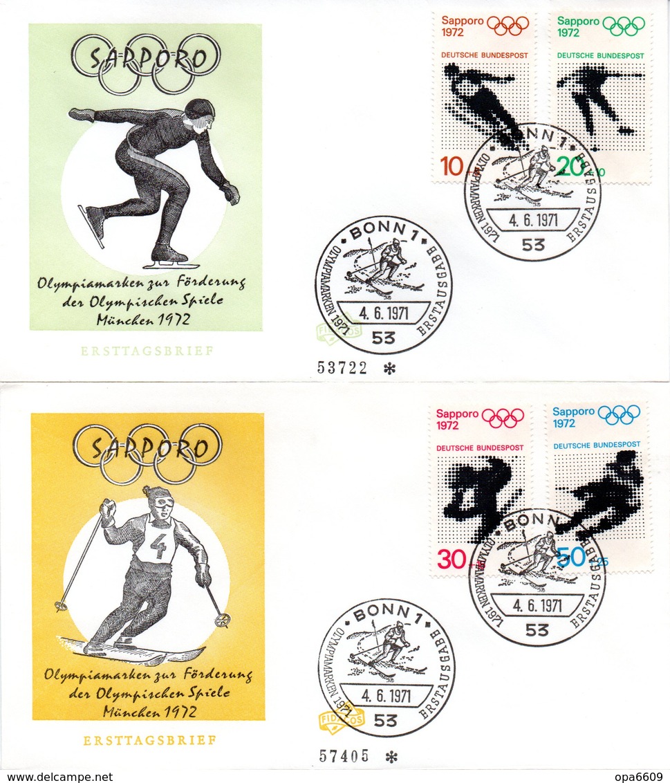 BRD 2 Schmuck-FDC  "Olympische Spiele Winter 1972 Sapporo", Mi. 680/83 ESSt 4.6.1971 BONN 1 - Winter 1972: Sapporo