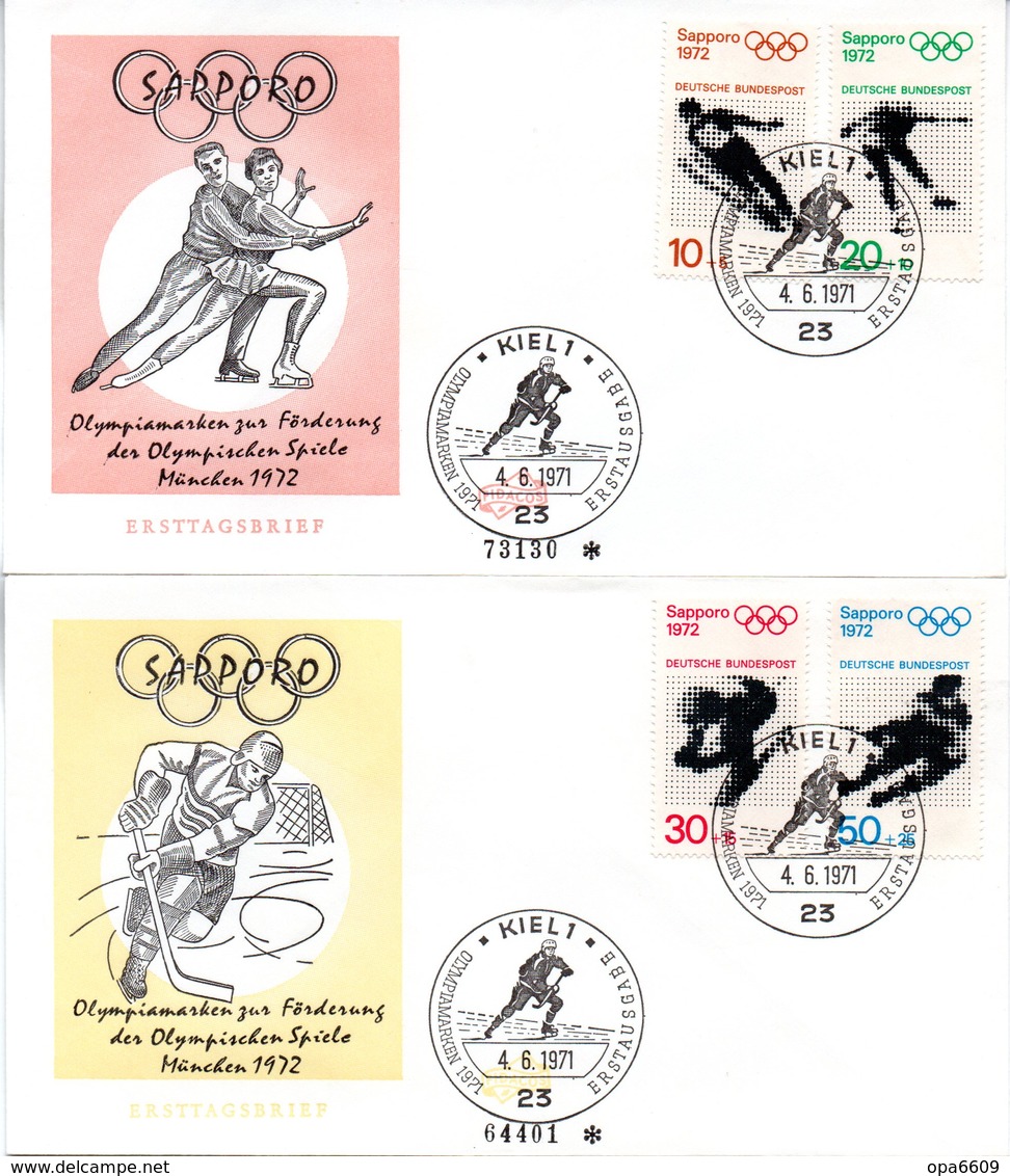 BRD 2 Schmuck-FDC  "Olympische Spiele Winter 1972 Sapporo", Mi. 680/83 ESSt 4.6.1971 KIEL 1 - Winter 1972: Sapporo