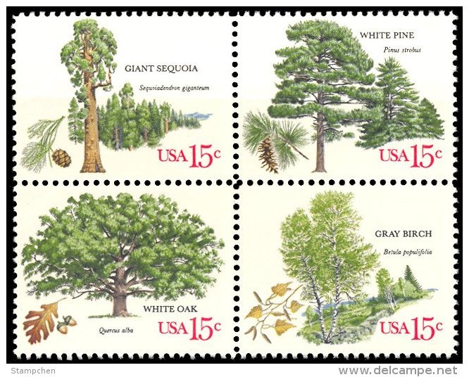 1978 USA American Trees Stamps Sc#1764-67 1767a Tree Seed Pine Oak Wildlife Consevation - Fruits