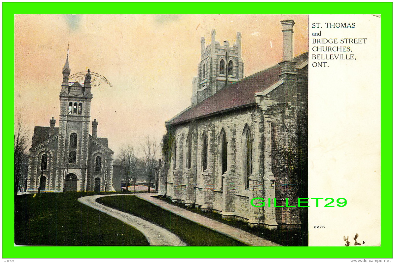 BELLEVILLE, ONTARIO - ST THOMAS &amp; BRIDGE STREET CHURCHES - TRAVEL IN 1906 - WARWICK BRO'S &amp; RUTTER LIMITED - - Autres & Non Classés