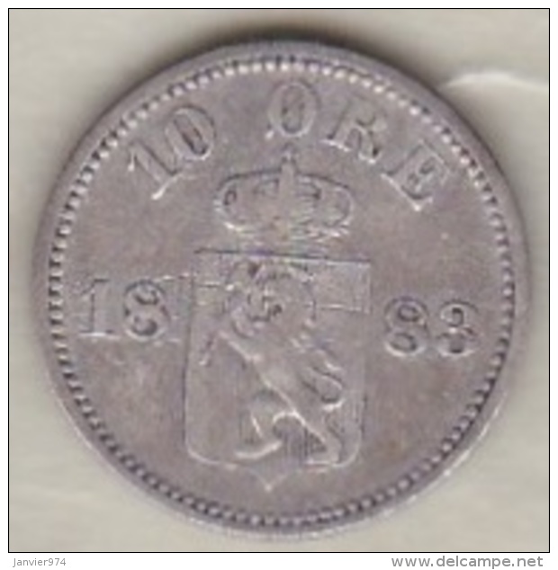 Norway  10 Ore 1883 Oscar II , Argent , KM# 350 - Suède