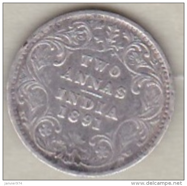 Inde  2 Annas 1891 , Victoria , Argent , KM# 488 - Inde