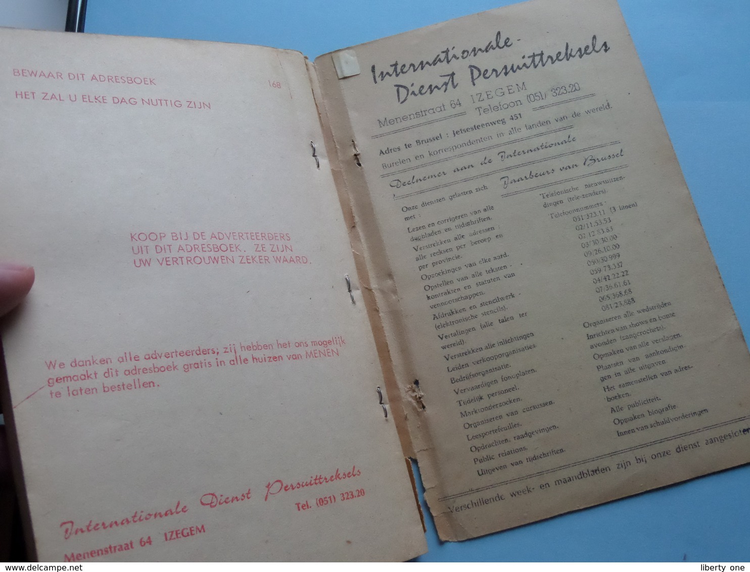 ADRESBOEK MENEN Uitgegeven Door De Internationale Dienst Persuittreksels Izegem ( Zie Foto / Voir Photo ) Anno 19?? ! - Unclassified