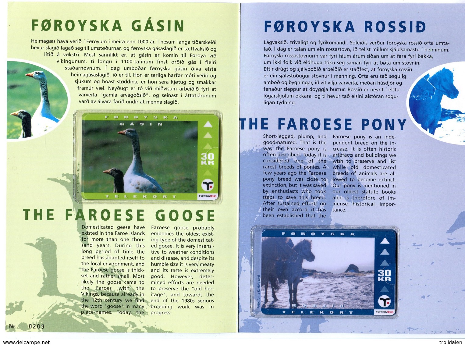 Faroe Island Cards In Folder, Animals ,Goose And Pony , OD23 , OD24 - Faeroër