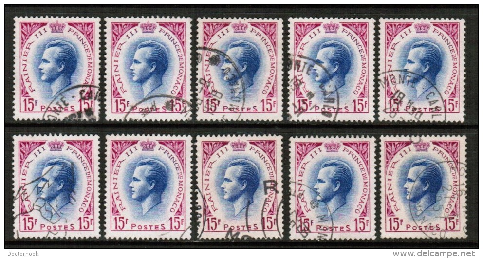MONACO  Scott # 337 USED WHOLESALE LOT OF 10 (WH-133) - Vrac (max 999 Timbres)
