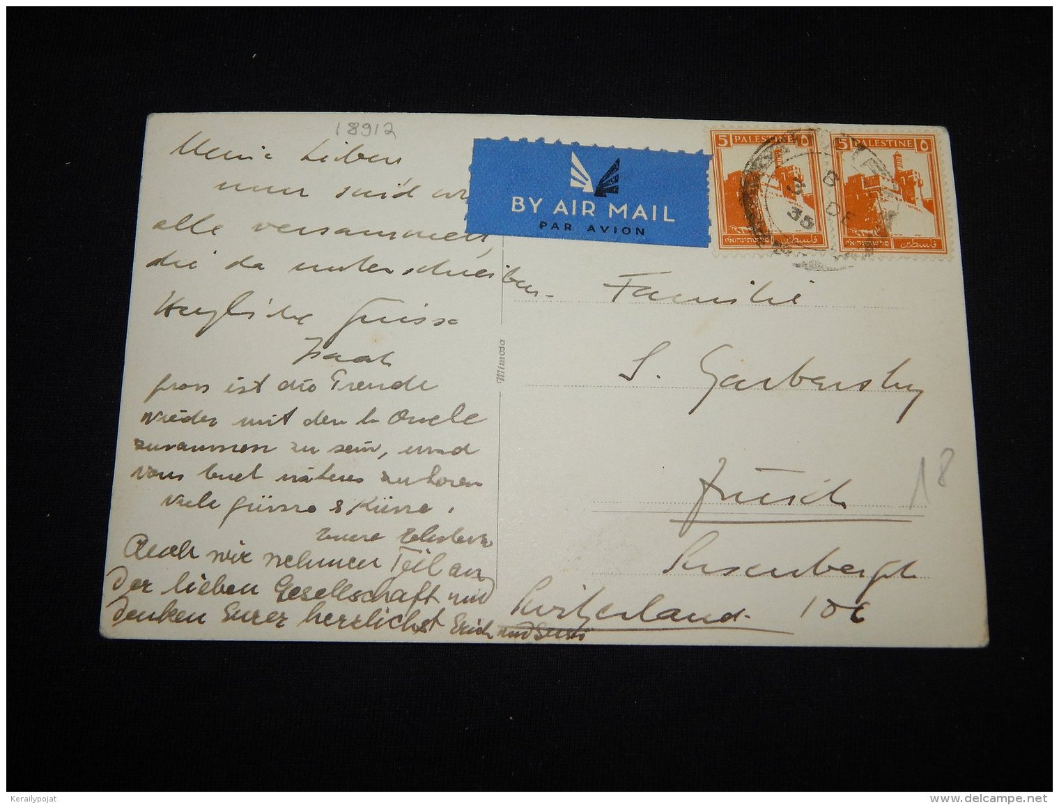 Palestine 1935 Air Mail Card To Switzerland__(L-18912) - Palestine