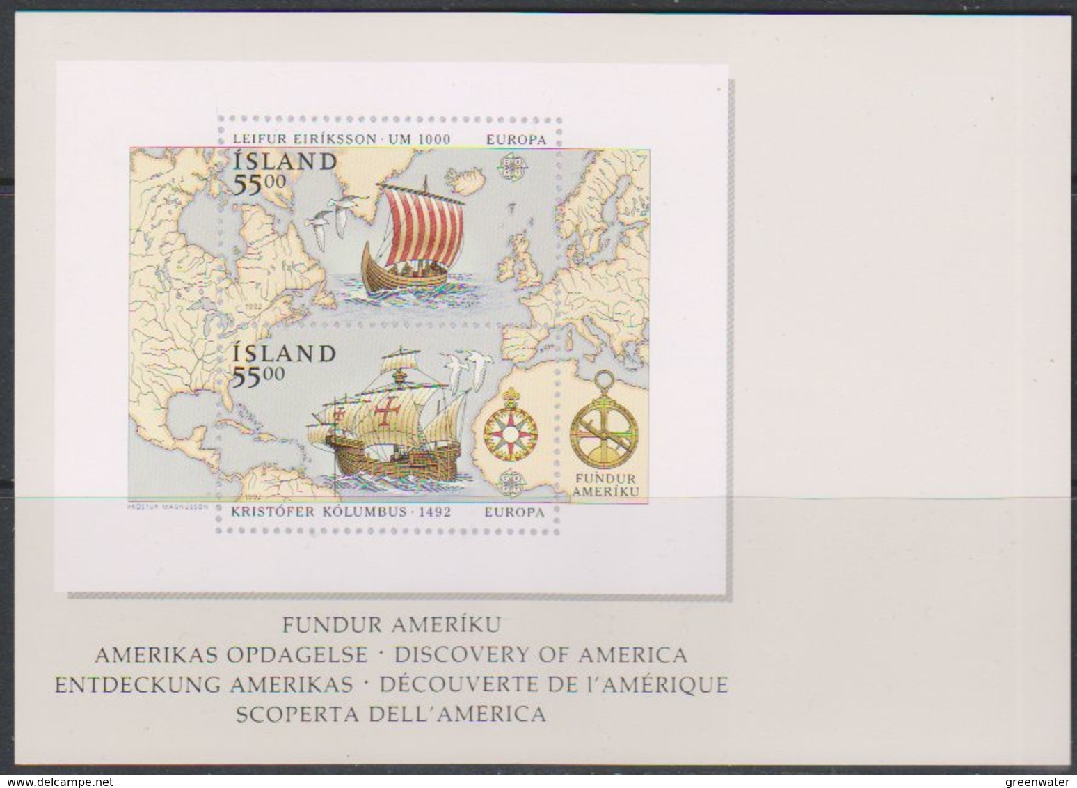 Europa Cept 1992 Iceland Postcard With Reproduction Of M/s (unused)  ** Mnh (39341) - 1992