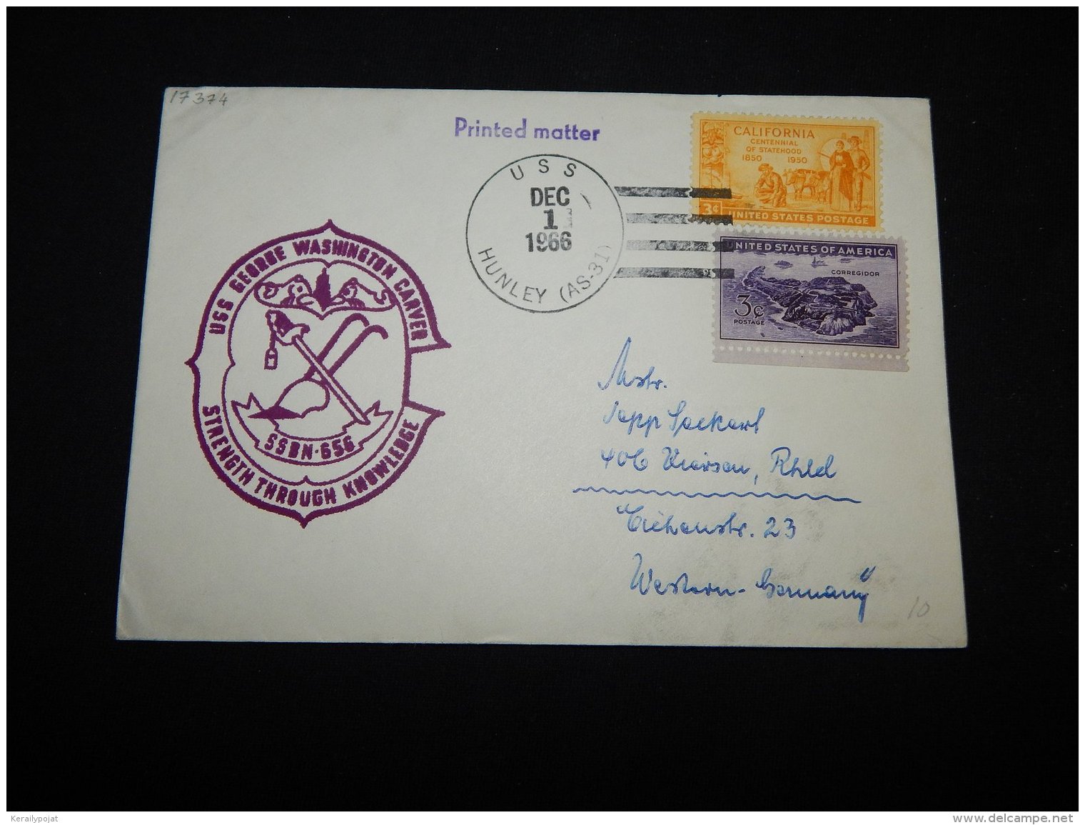 USA 1966 Hunley USS George Washington Cover__(L-17374) - Lettres & Documents