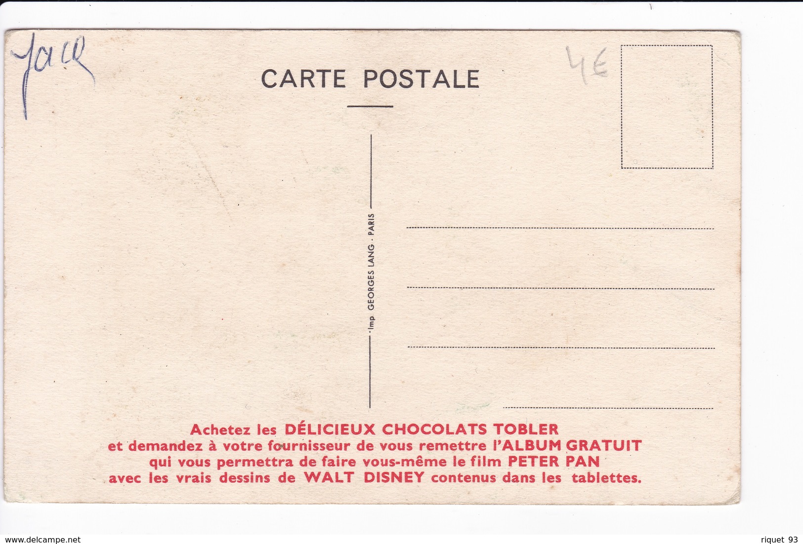 TOBLER (Chocolat) Walt Disney - Michel - Publicité