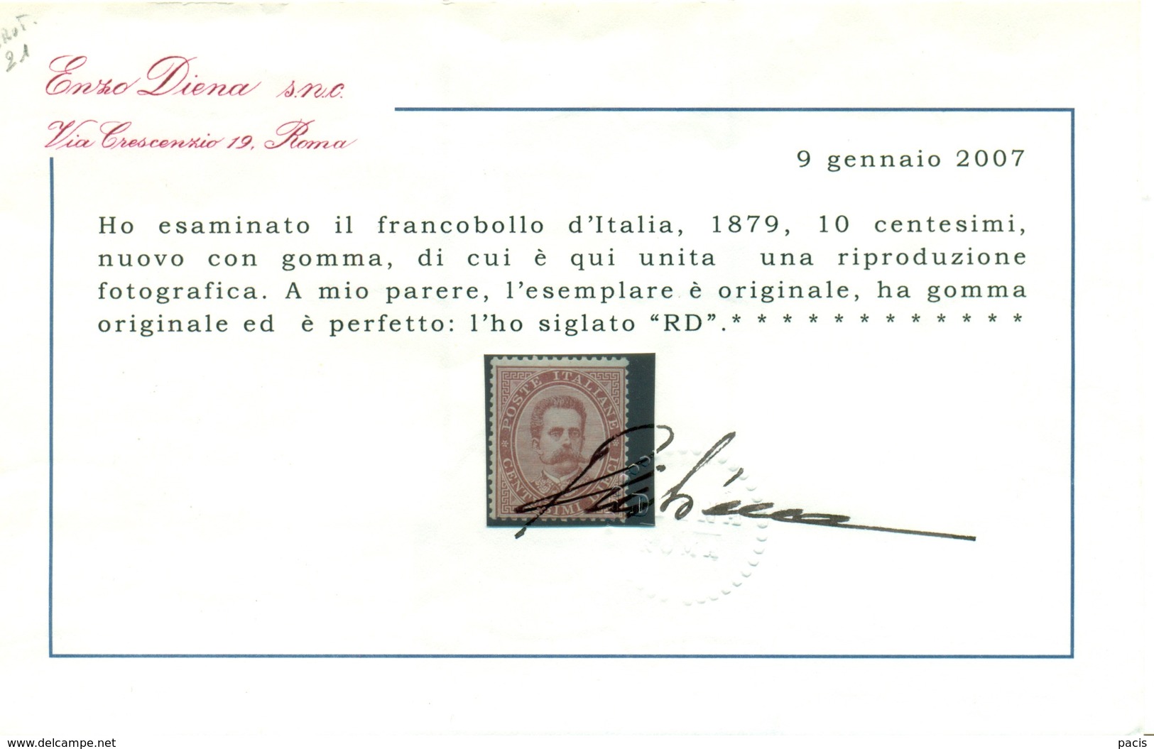 REGNO 1879 UMBERTO I EFFIGIE SERIE COMPLETA GOMMA ORIGINALE CERT.DIENA - Mint/hinged