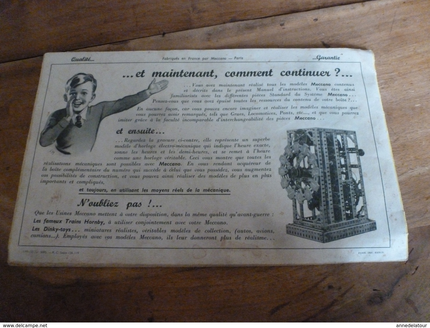 Manuel d'Instruction  MECCANO n° 1- avec modèles de constructions (20 pages comprenant la couverture)