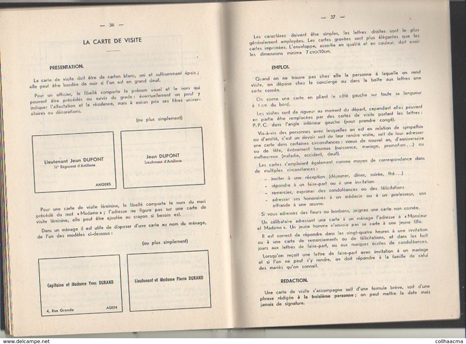 Militaria : 1957 Ecole d'Application de l'Artillerie " Savoir Vivre et Correspondance " Régles et Conseils