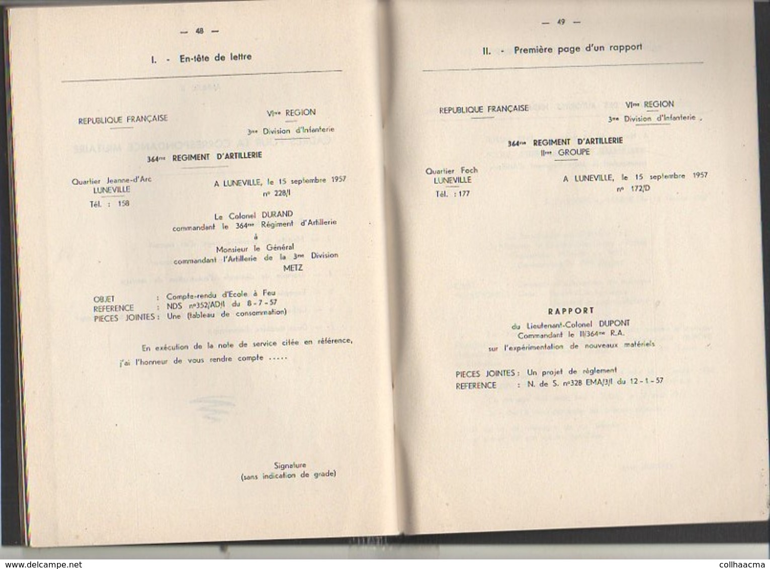 Militaria : 1957 Ecole d'Application de l'Artillerie " Savoir Vivre et Correspondance " Régles et Conseils