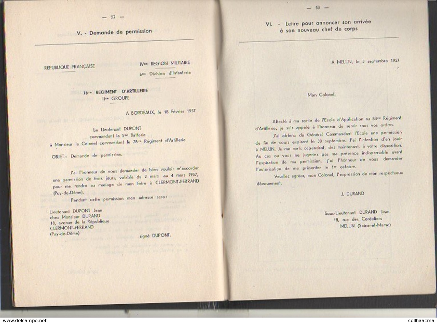 Militaria : 1957 Ecole d'Application de l'Artillerie " Savoir Vivre et Correspondance " Régles et Conseils