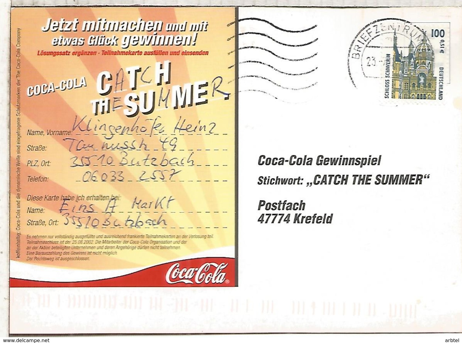 ALEMANIA TP COCA COLA MAT BRIEFZENTRUM SELLO CASTILLO CASTLE - Castles