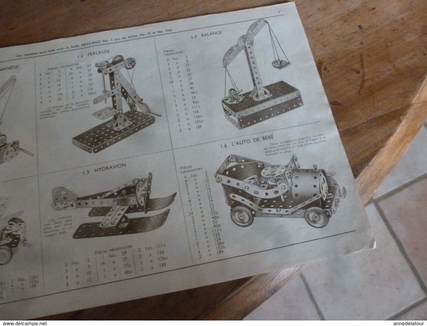 Manuel d'Instruction  MECCANO n° 1 - avec modèles de constructions (20 pages compris couverture)