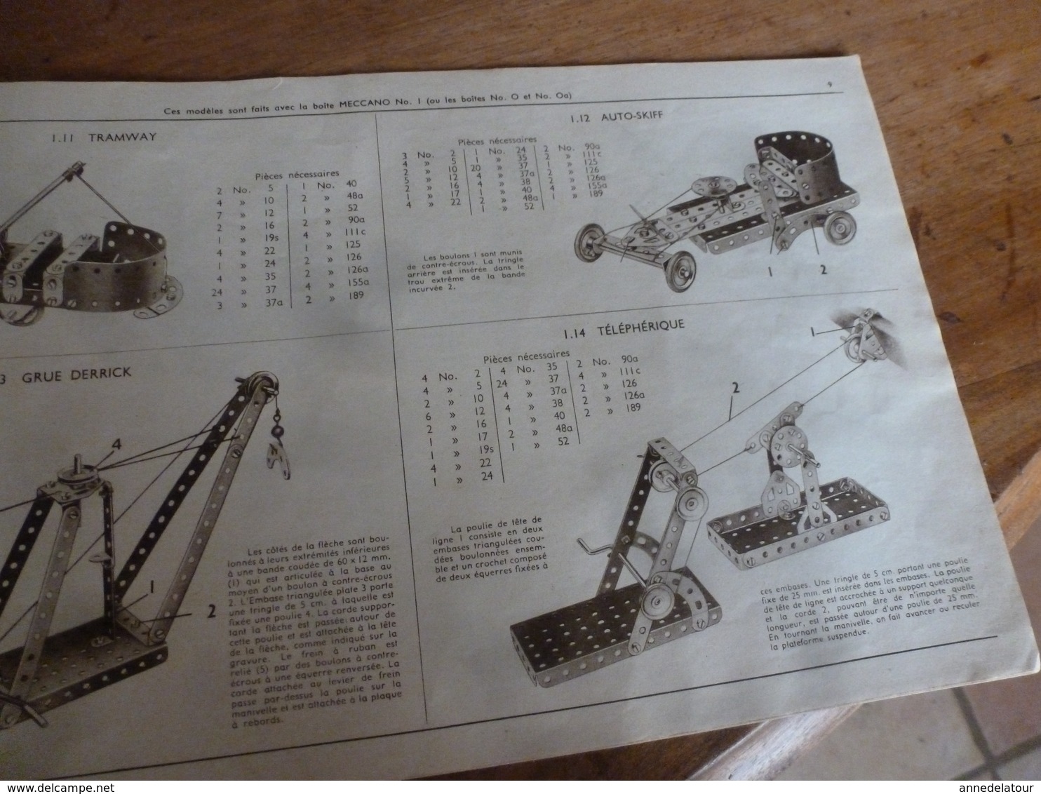 Manuel d'Instruction  MECCANO n° 1 - avec modèles de constructions (20 pages compris couverture)