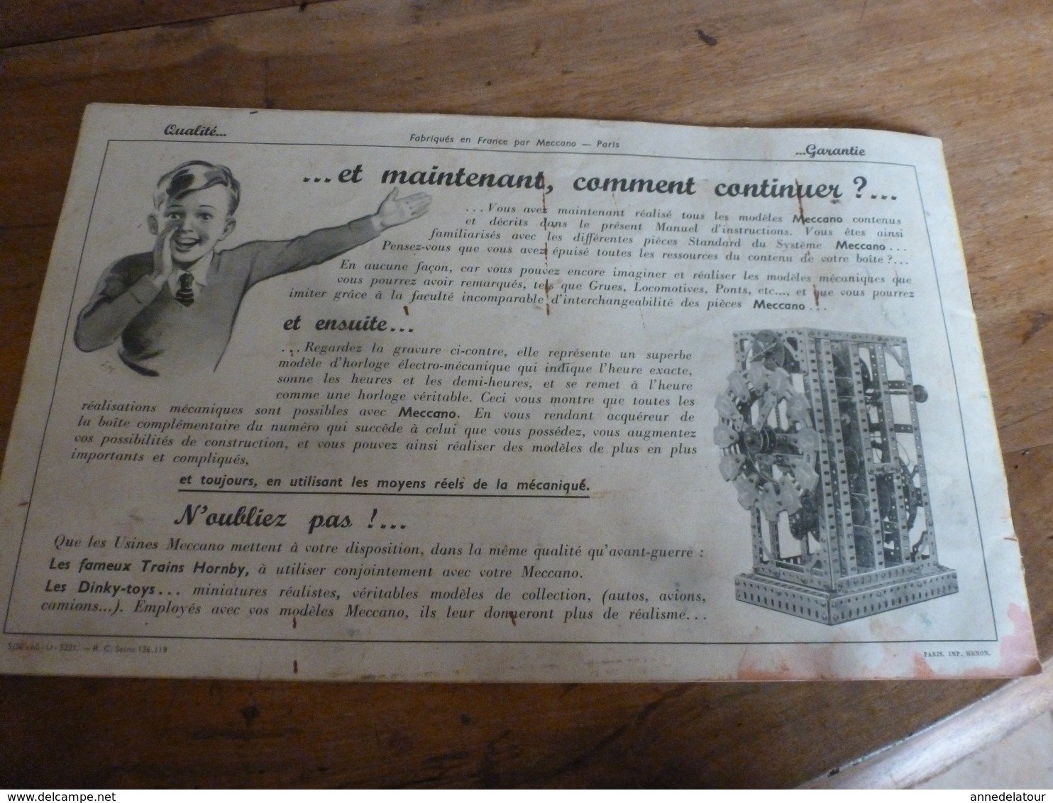 Manuel d'Instruction  MECCANO n° 1 - avec modèles de constructions (20 pages compris couverture)