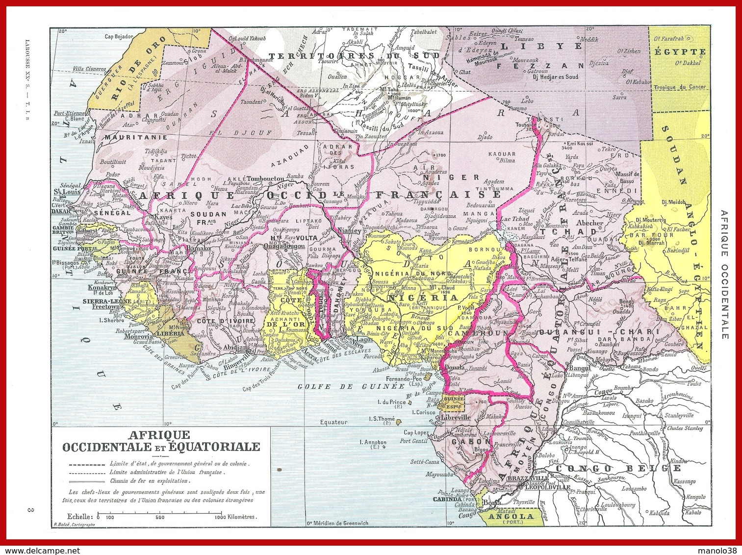 Carte Politique De L'Afrique Occidentale Recto, Carte économique Verso, Larousse 1951 - Autres & Non Classés