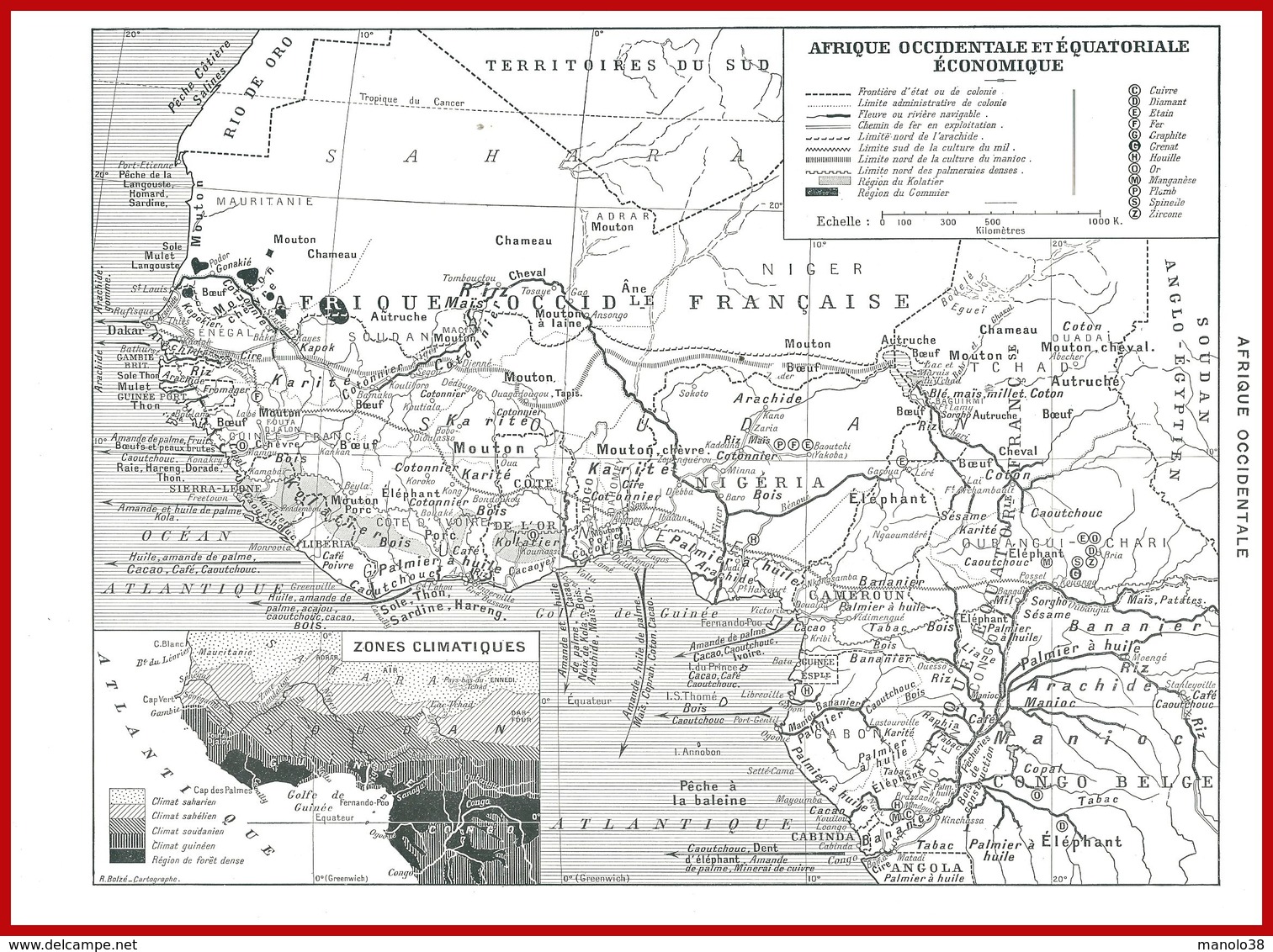 Carte Politique De L'Afrique Occidentale Recto, Carte économique Verso, Larousse 1951 - Autres & Non Classés