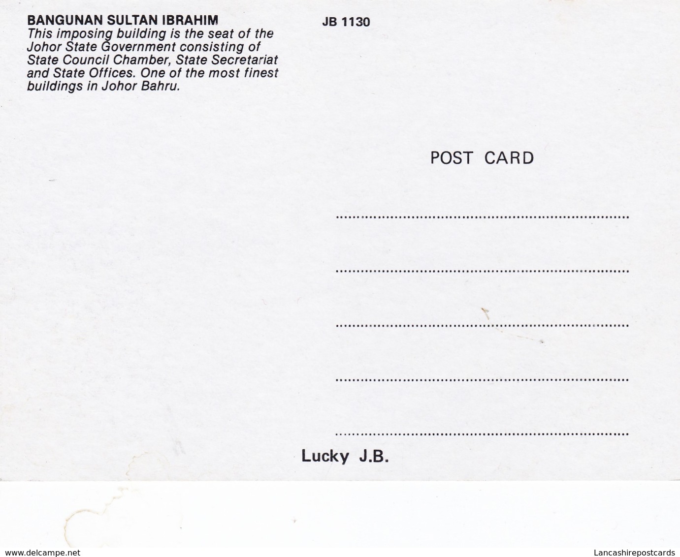 Postcard Bangunan Sultan Ibrahim Johor Bahru  Malaysia My Ref  B22685 - Malaysia