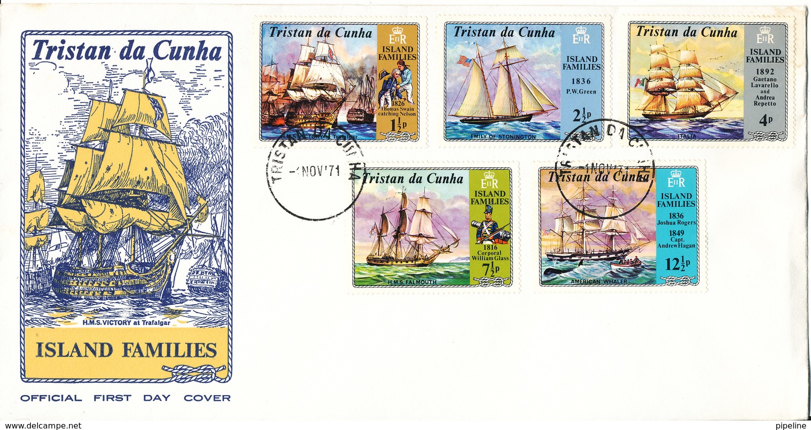 Tristan Da Cunha FDC 1-11-1971 Island Families Complete Set Of 5 With Cachet - Tristan Da Cunha